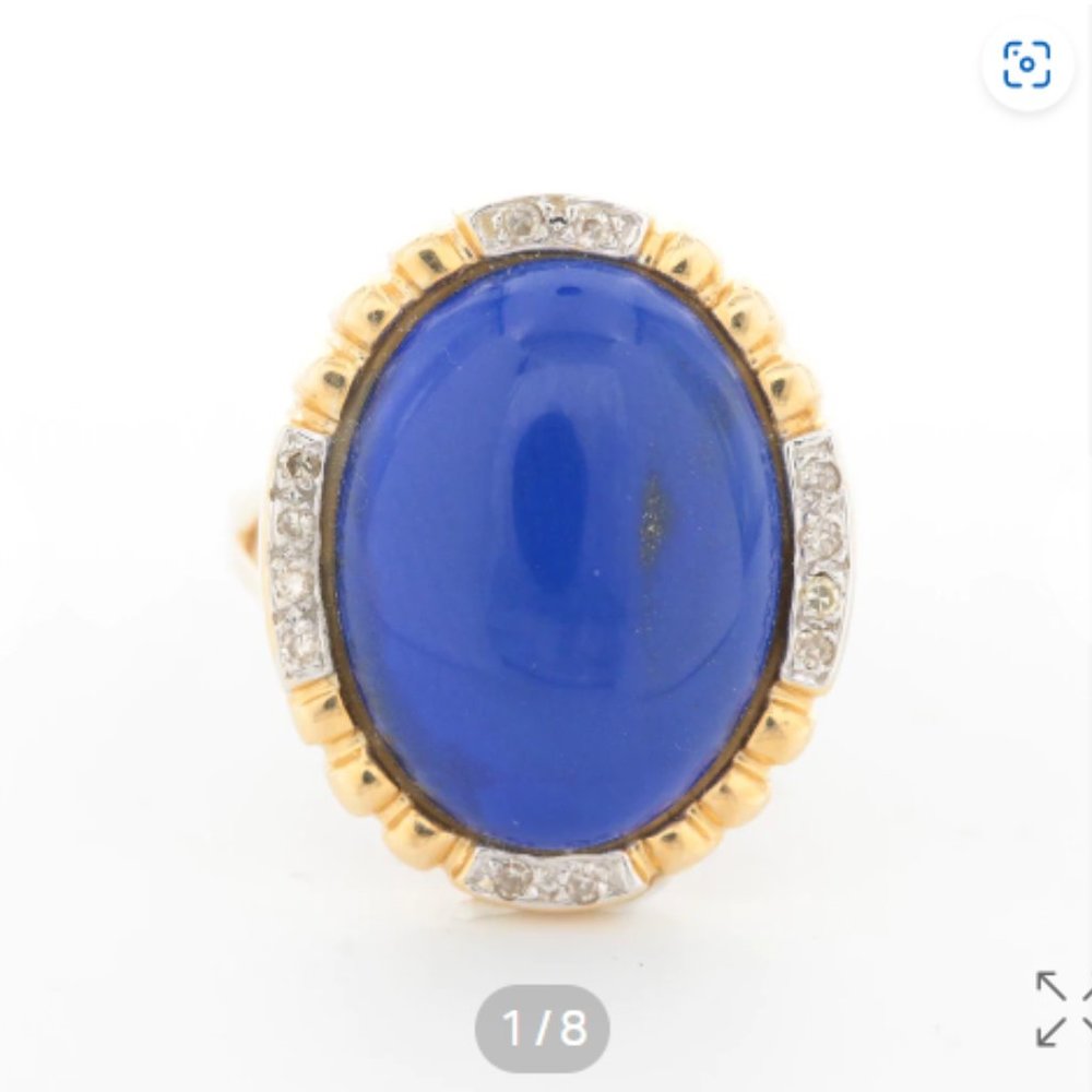 14K Yellow Gold Lapis Lazuli and Diamond Halo Ring